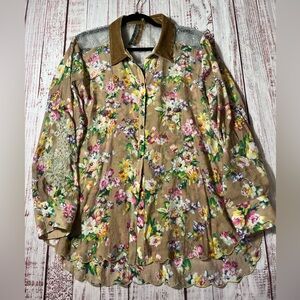 Aratta Silent Journey hand beaded long sleeve blouse w/velvet collar size XL NWT